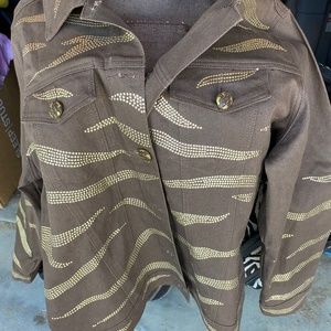 Brown denim pants suit